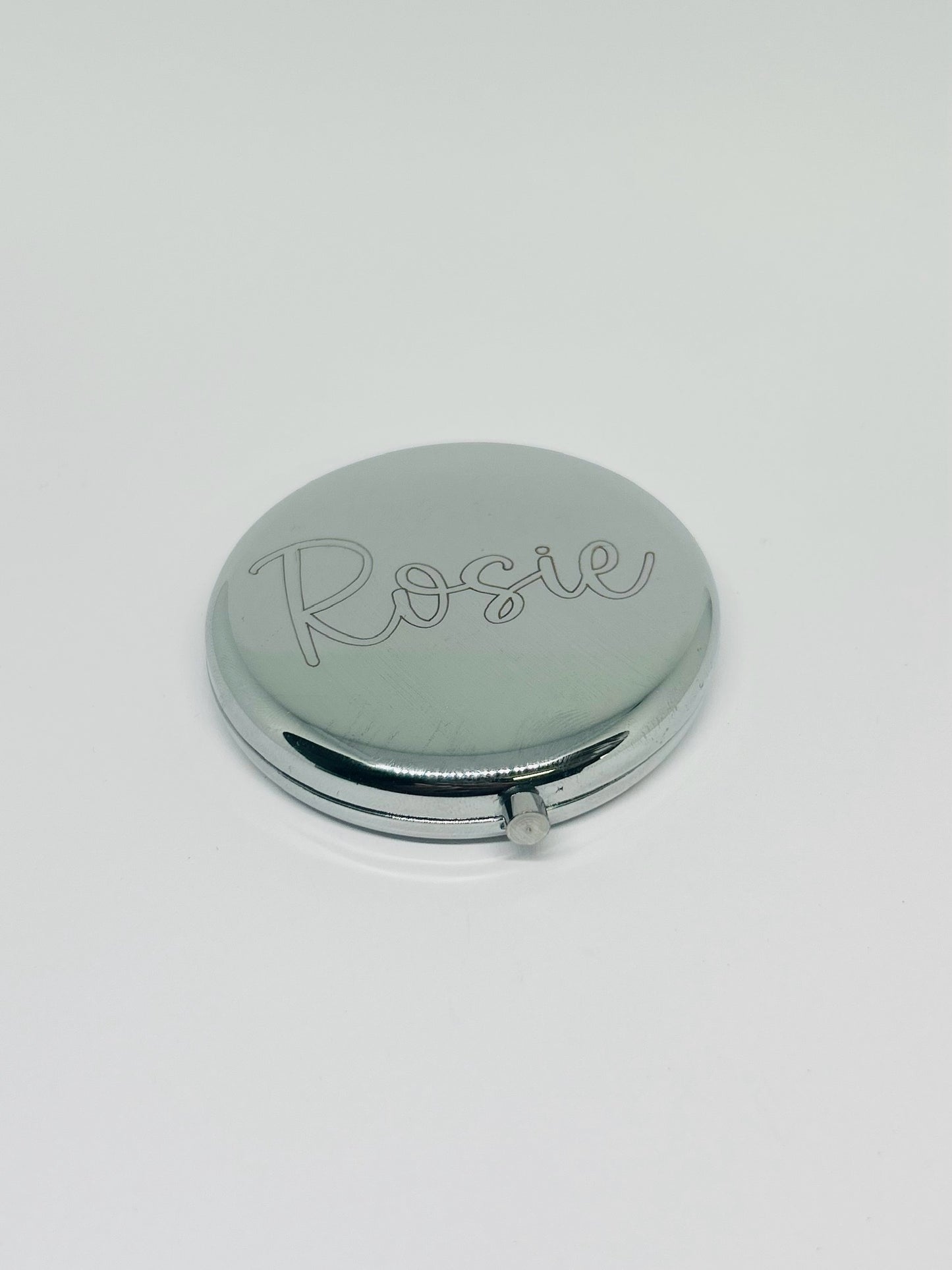 Personalised engraved silver compact mirror keepsake bridesmaid new baby christening birthday anniversary gift